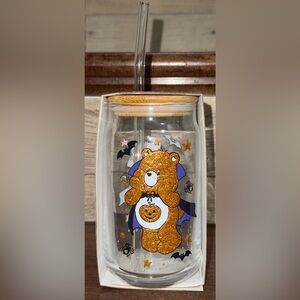 🥰 Care Bears 🐻 Halloween 🎃 Dracula Glass Tumbler With Bamboo Lid And Glass Straw